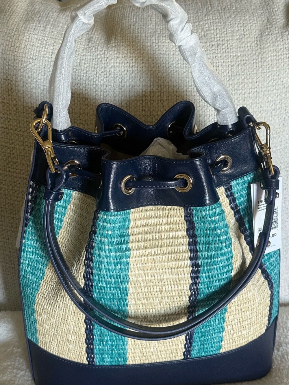 NWT Brahmin Striped Teal and Navy Bucket Tote Bag - Women
